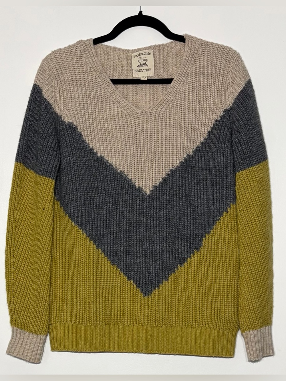 Systemaction Colorblock Oversize Chunky Knit Wool Alpaca Sweater XS-S